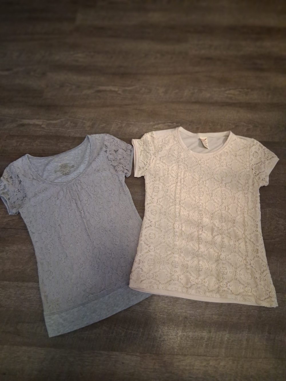 Maurices/Faded Glory Lace Short-Sleeve Tees - White & Light Gray